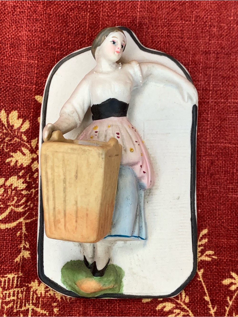Vintage Match Holder Bisque Lady With Basket